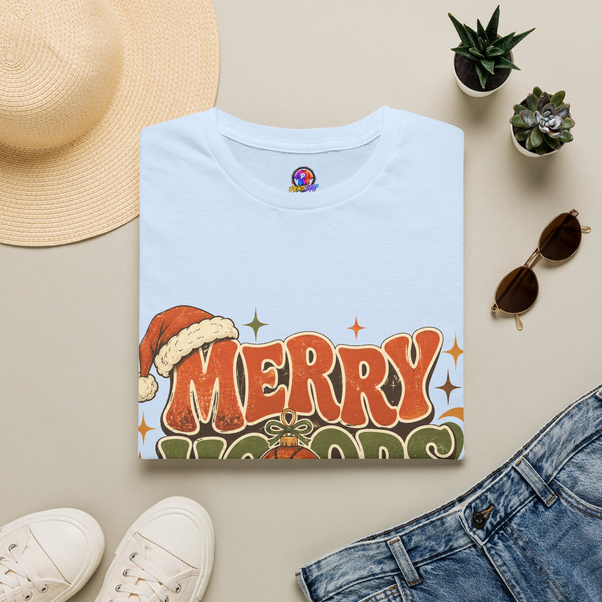Merry Hoops Mood T-Shirt — Retro Holiday Basketball Christmas Tee