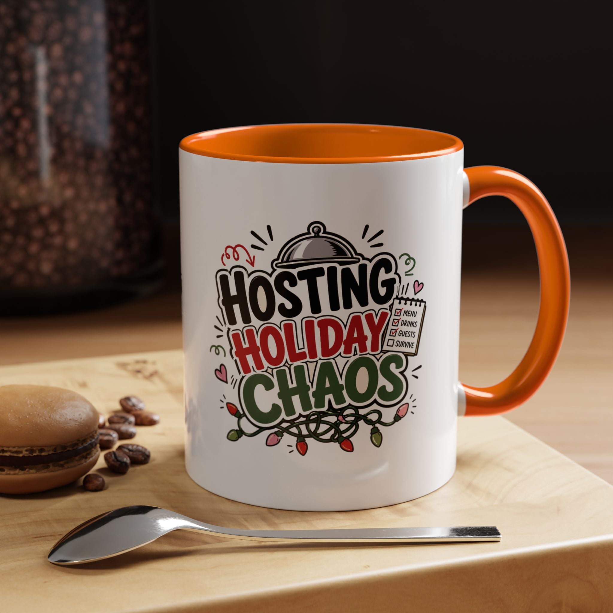 Modern Day Christmas Hosting Holiday Chaos Accent Coffee Mug — "Hosting Holiday Chaos" Funny Christmas Coffee Cup