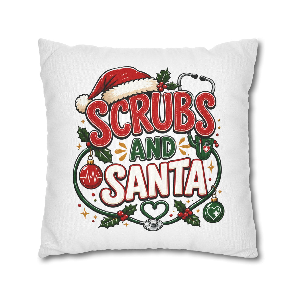 Christmas Medical Pillowcase — “Scrubs and Santa” Holiday Nurse Pillow