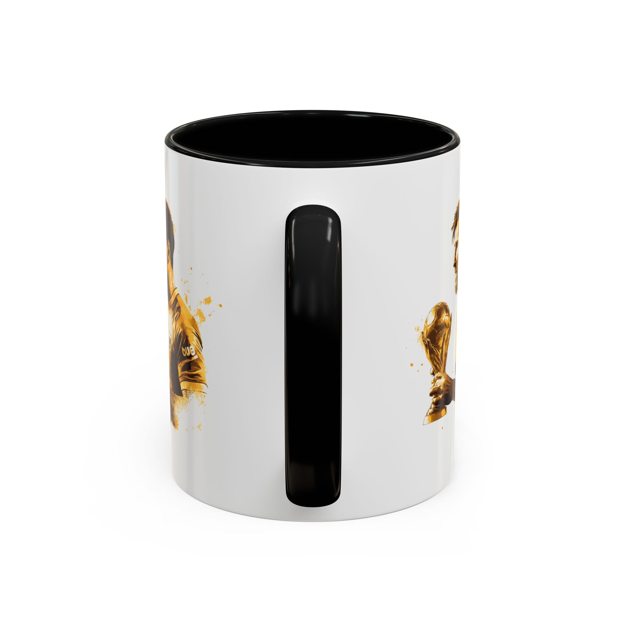 Soccer Legend Coffee Mug — Player Holding Trophy Accent Mug