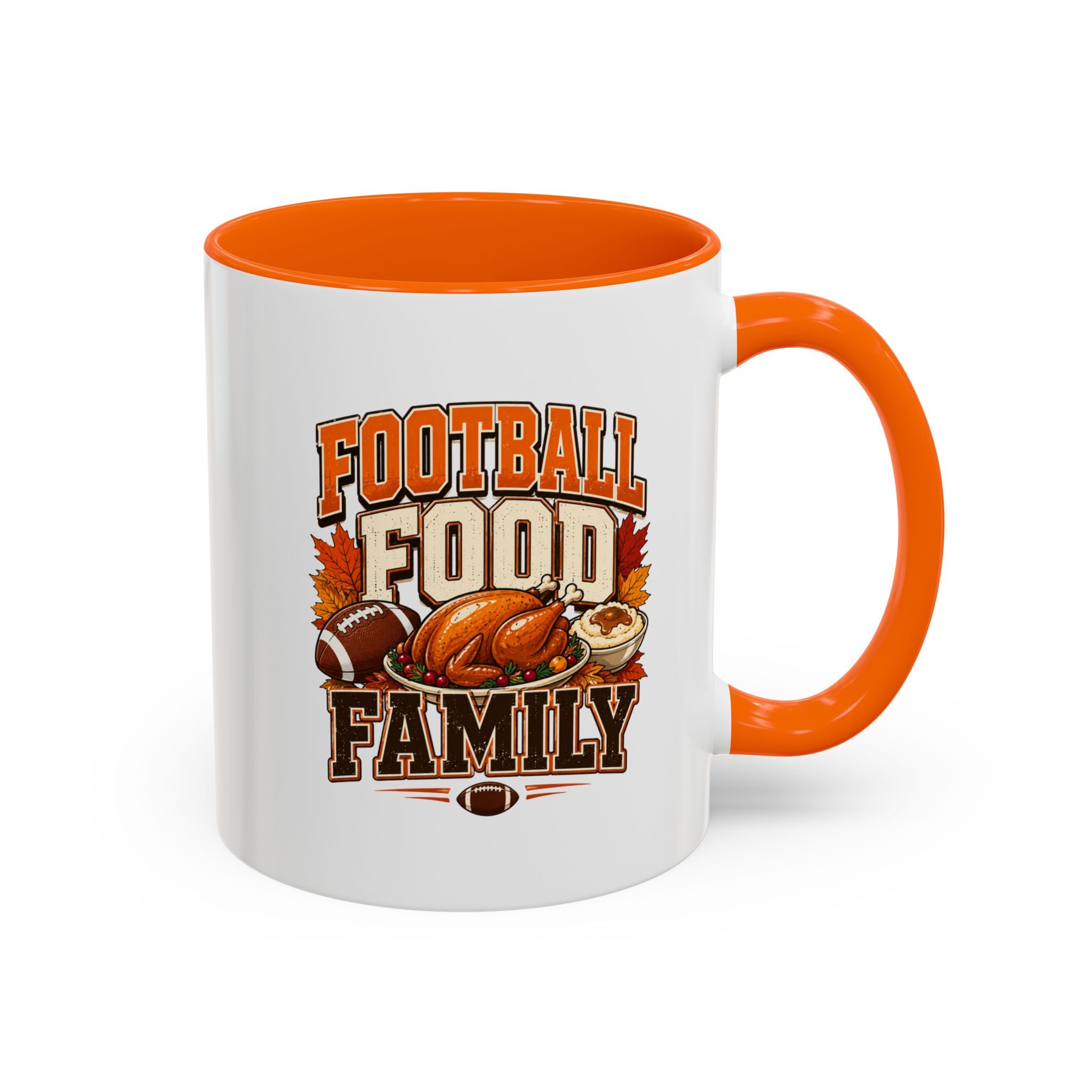 Thanksgiving Mug Football, Food & Family Coffee Mug — Thanksgiving Game Day Accent Mug