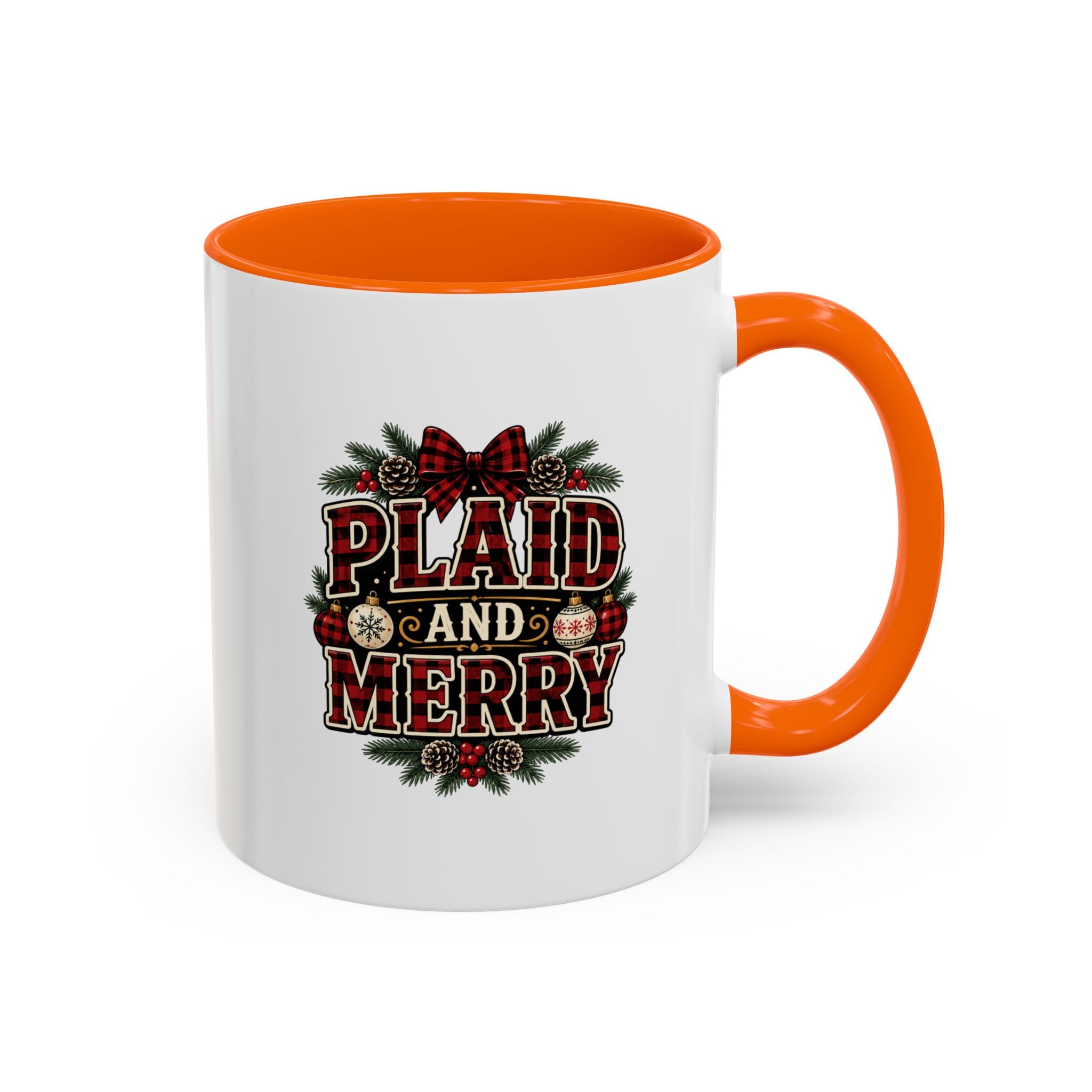 Plaid and Merry Accent Coffee Mug — Festive Buffalo Check Christmas Mug