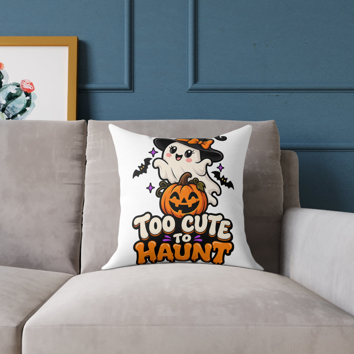 Halloween Ghost Pillow — "Too Cute to Haunt" Cute Pumpkin Decor