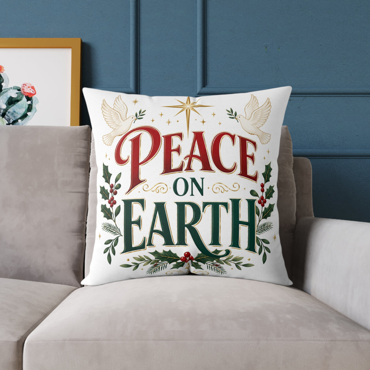 Christmas Peace on Earth Holiday Throw Pillow — Christmas Decorative Square Cushion