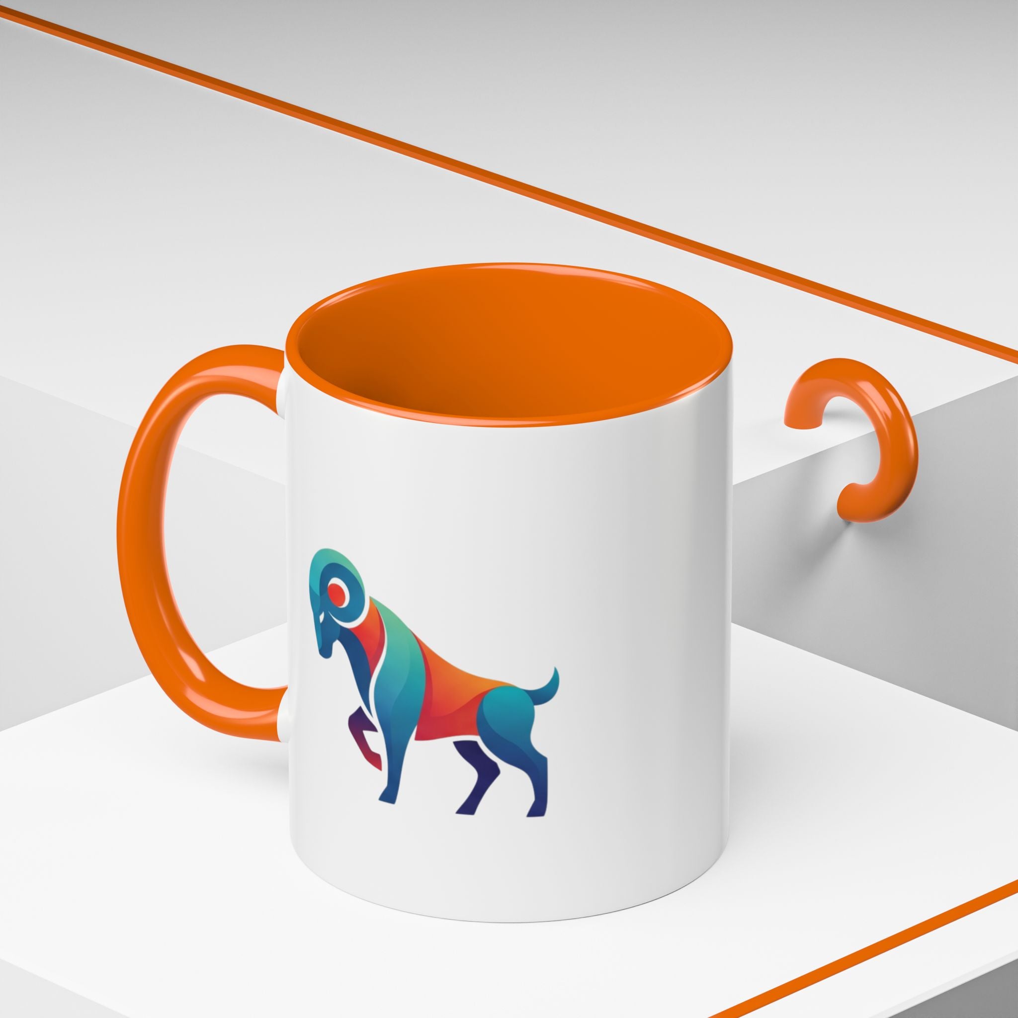 Colorful Ram Accent Coffee Mug — Geometric Zodiac Aries Design