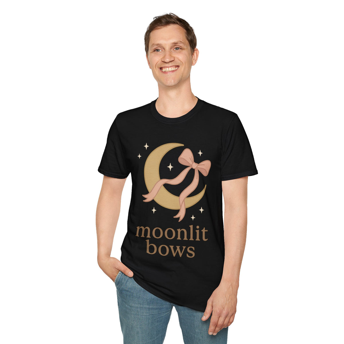 "Moonlit Bows" Elegant Celestial Ribbon Graphic Tee - Cute Pastel Coquette White T-Shirt - Trending Now - September 2026