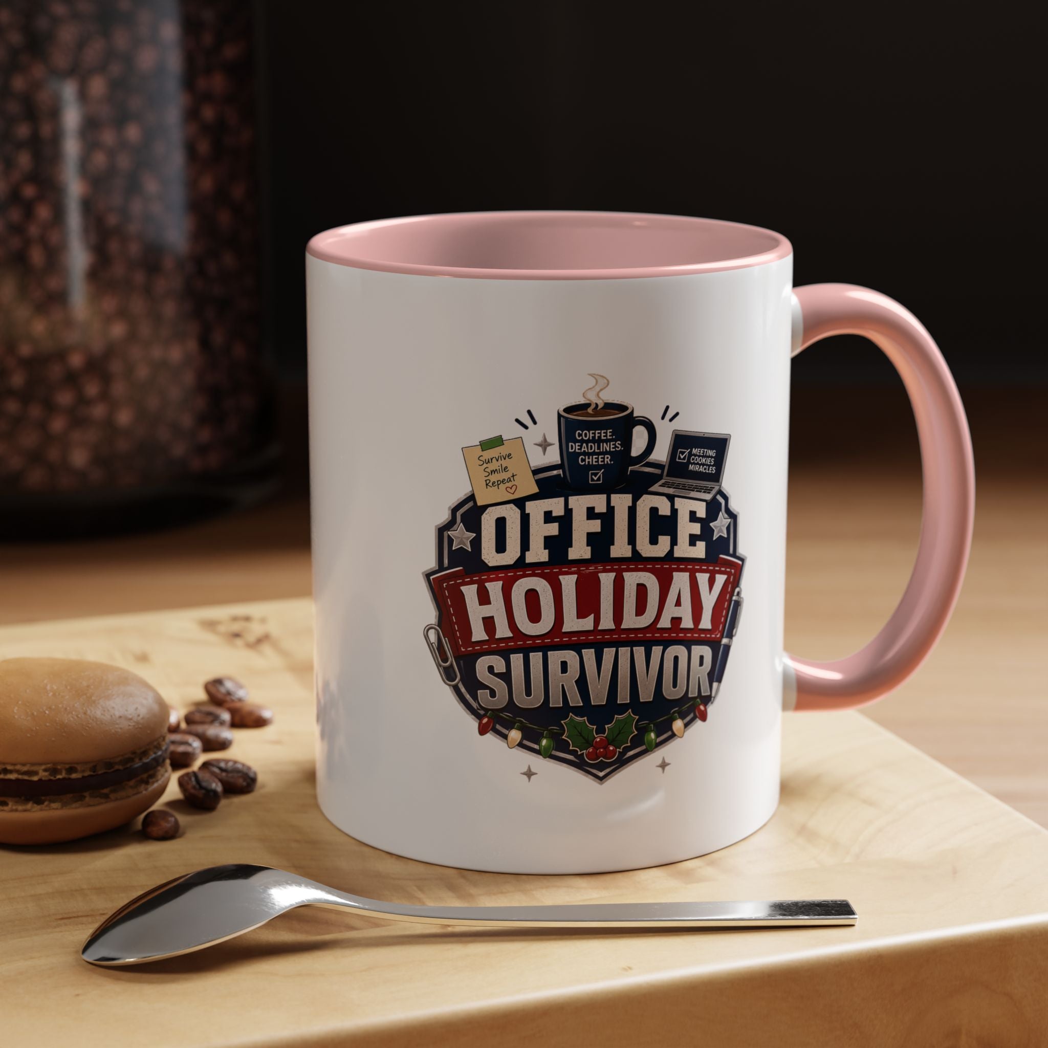 Modern Day Christmas Office Holiday Survivor Accent Coffee Mug – Funny Christmas Office Gift