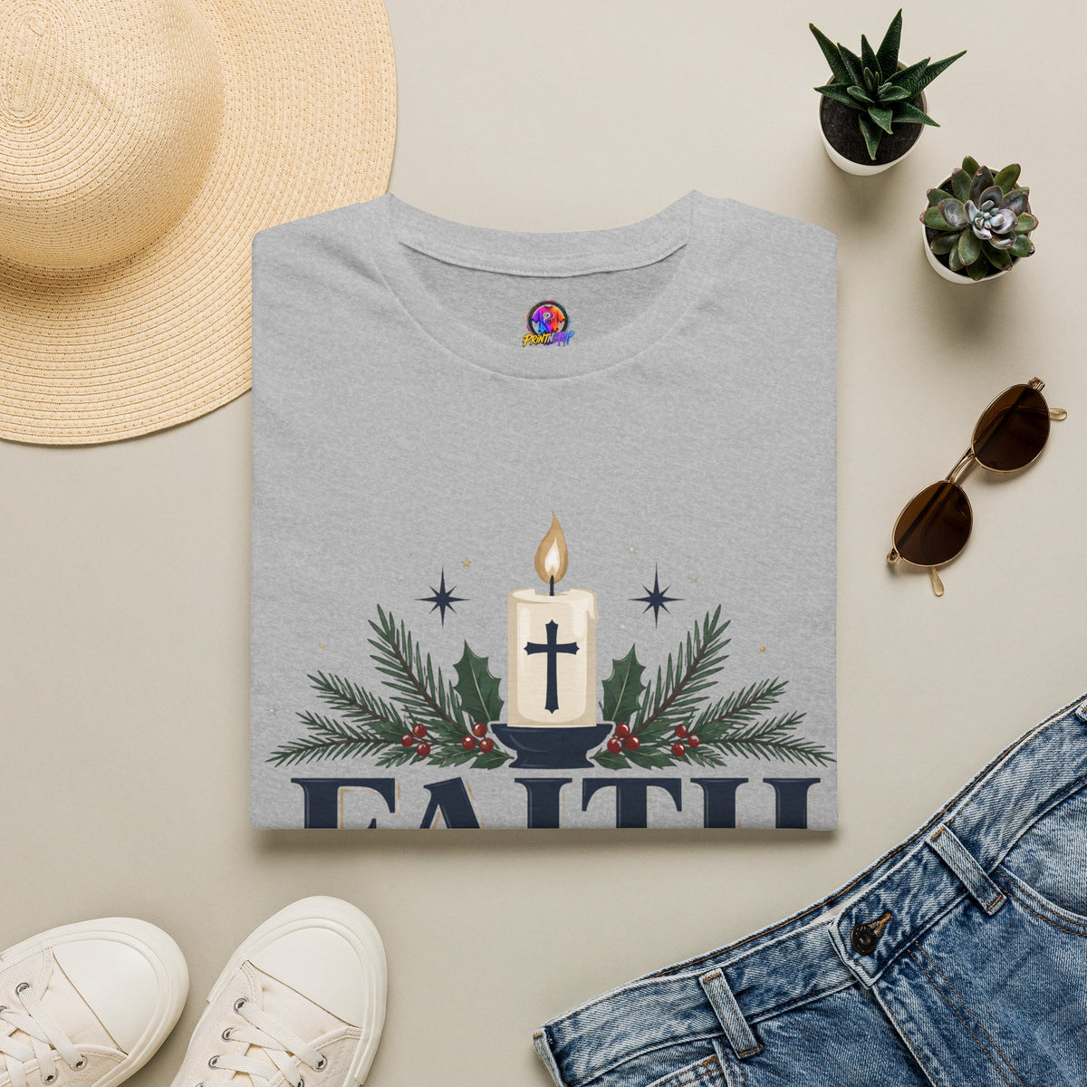 Christmas Faith T-Shirt — "Faith, Family, Christmas" Religious Holiday Tee