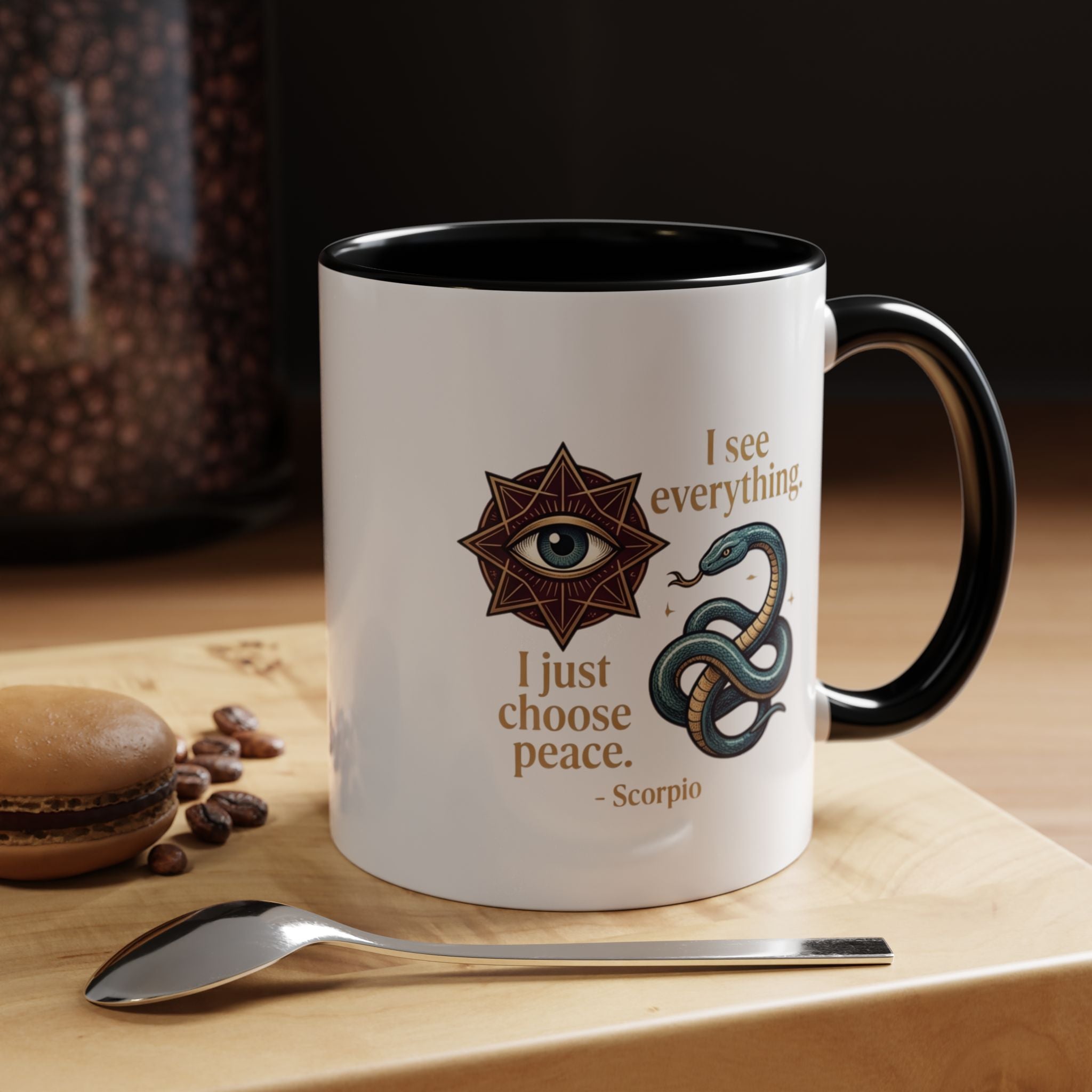 Scorpio Accent Coffee Mug – "I See Everything, I Just Choose Peace" Zodiac Mug