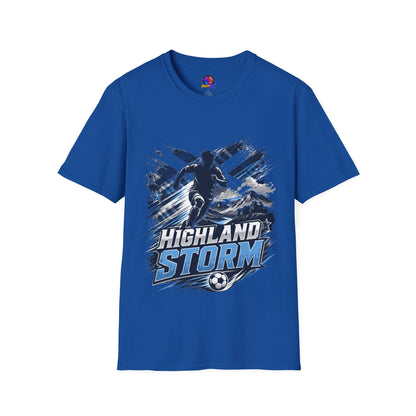 Scotland Highland Storm Soccer T-Shirt — Mountain Soccer Player Graphic Tee