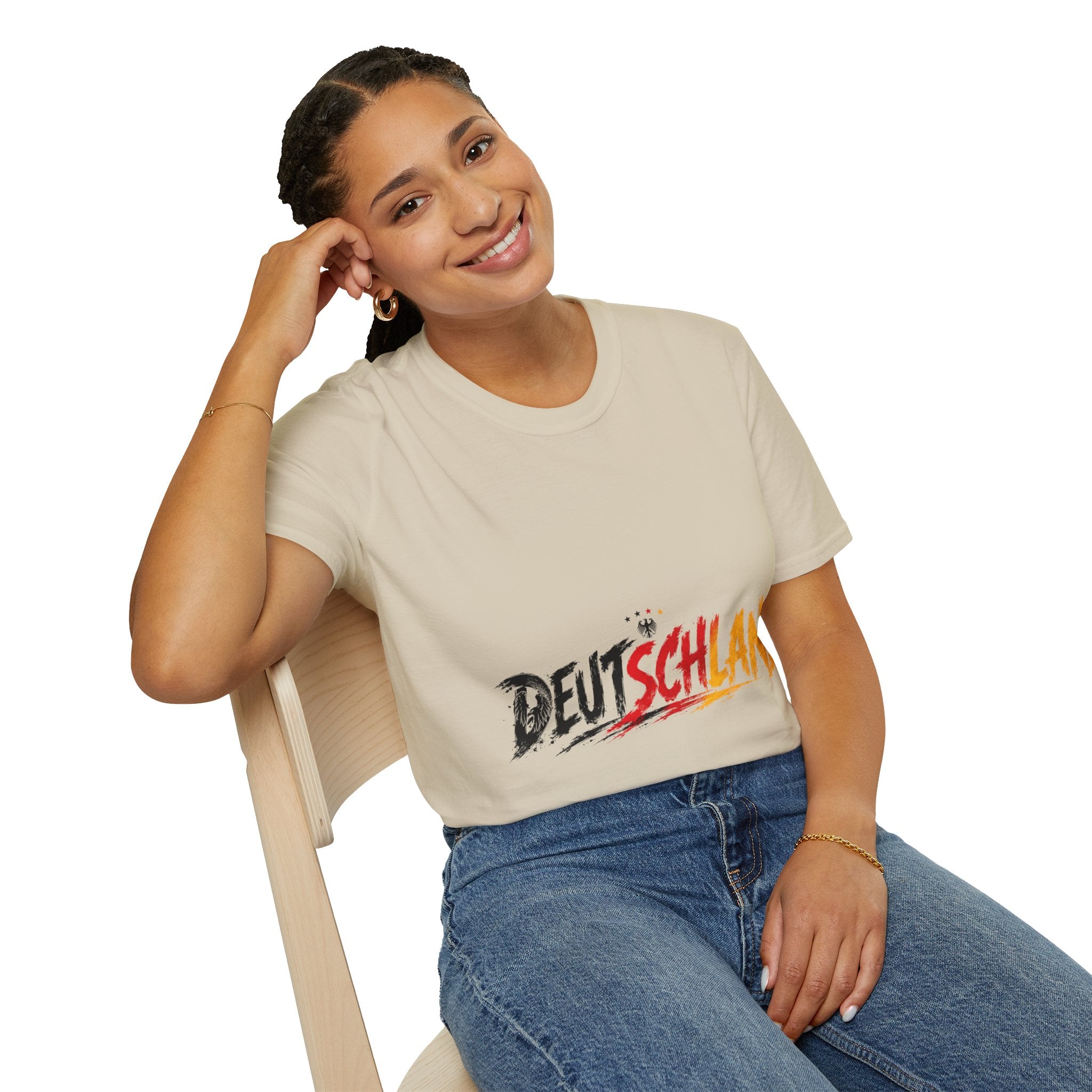 Germany Deutschland Football T-Shirt — Deutschland Script with German Flag Brushstroke