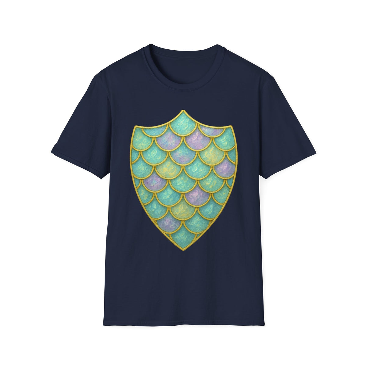 Mermaid Scale Shield T-Shirt — Iridescent Aquamarine Graphic Tee - Trending Now - September 2026
