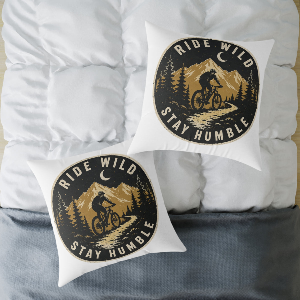 Ride Wild Stay Humble Mountain Bike Pillow  Milo Bailey Dog Dad Mom — Outdoor Cycling Adventure Throw Pillow