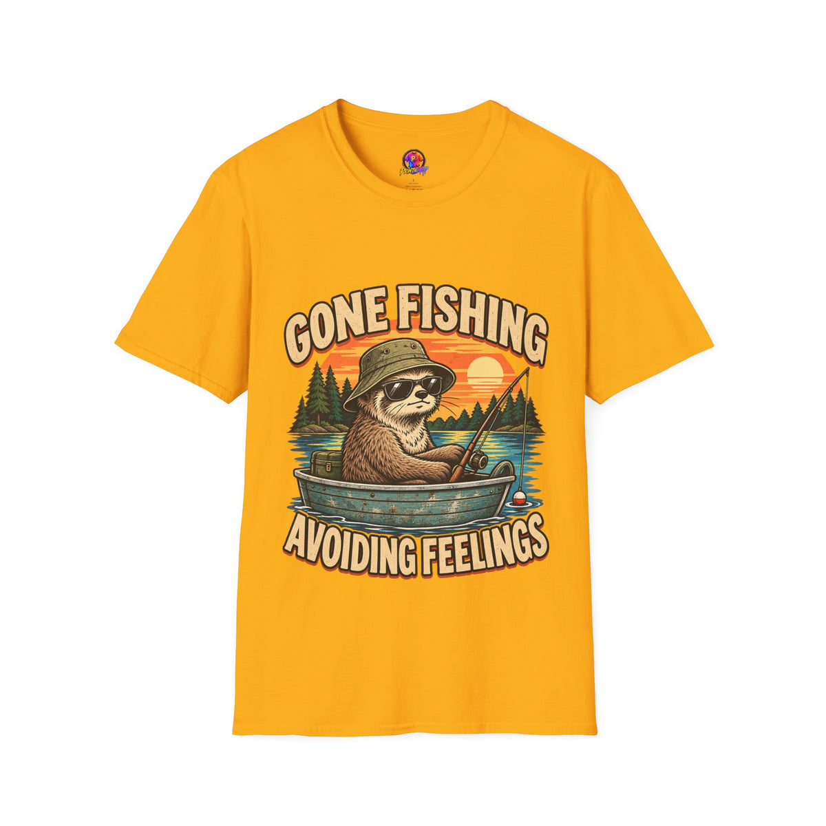 Funny And Witty T-Shirt — “Gone Fishing, Avoiding Feelings” Sloth Fishing Graphic Tee