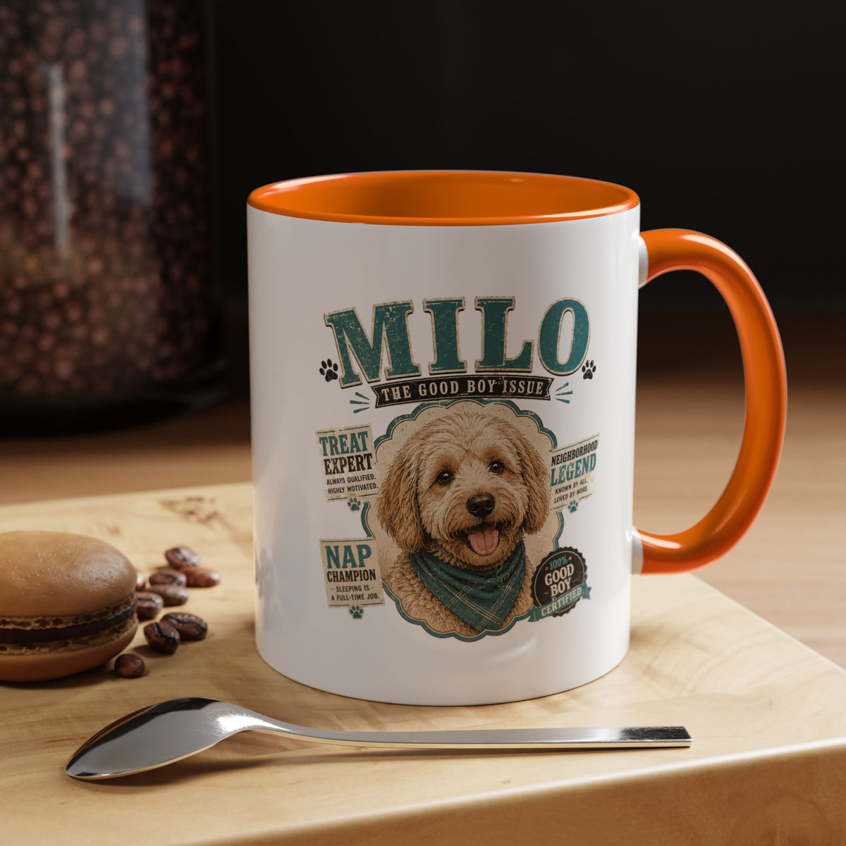 Milo Bailey Dog Dad Mom Personalized Dog Mug — "Milo The Good Boy" Accent Coffee Mug