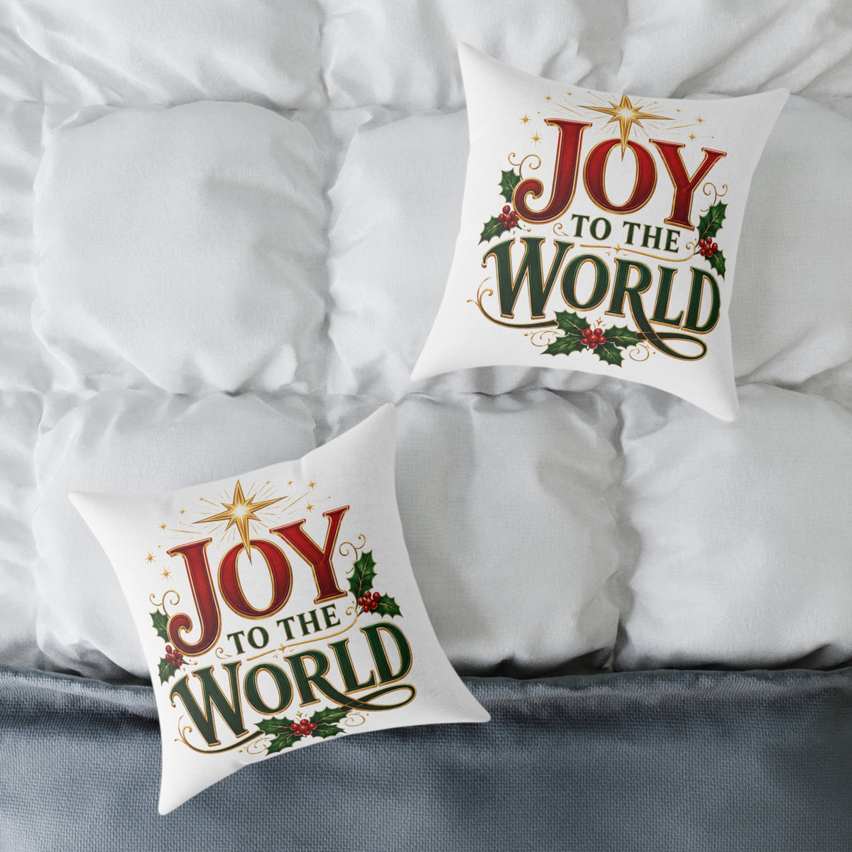 Joy to the World Christmas Pillow — Holiday Decorative Square Throw Pillow