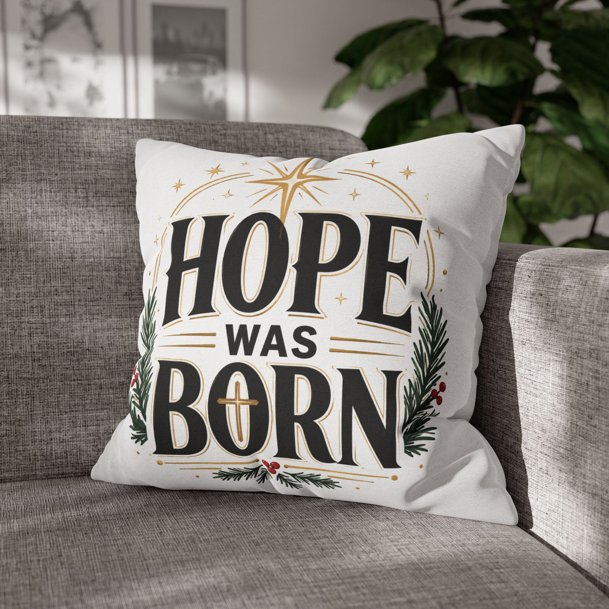 Christmas Hope Was Born Holiday Pillowcase - Christmas Nativity Decorative Throw Pillow Cover