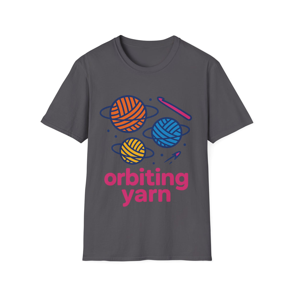 "Orbiting Yarn" Space Galaxy Crochet Graphic Tee - Funny Knitting Crafter White T-Shirt - Trending Now - September 2026