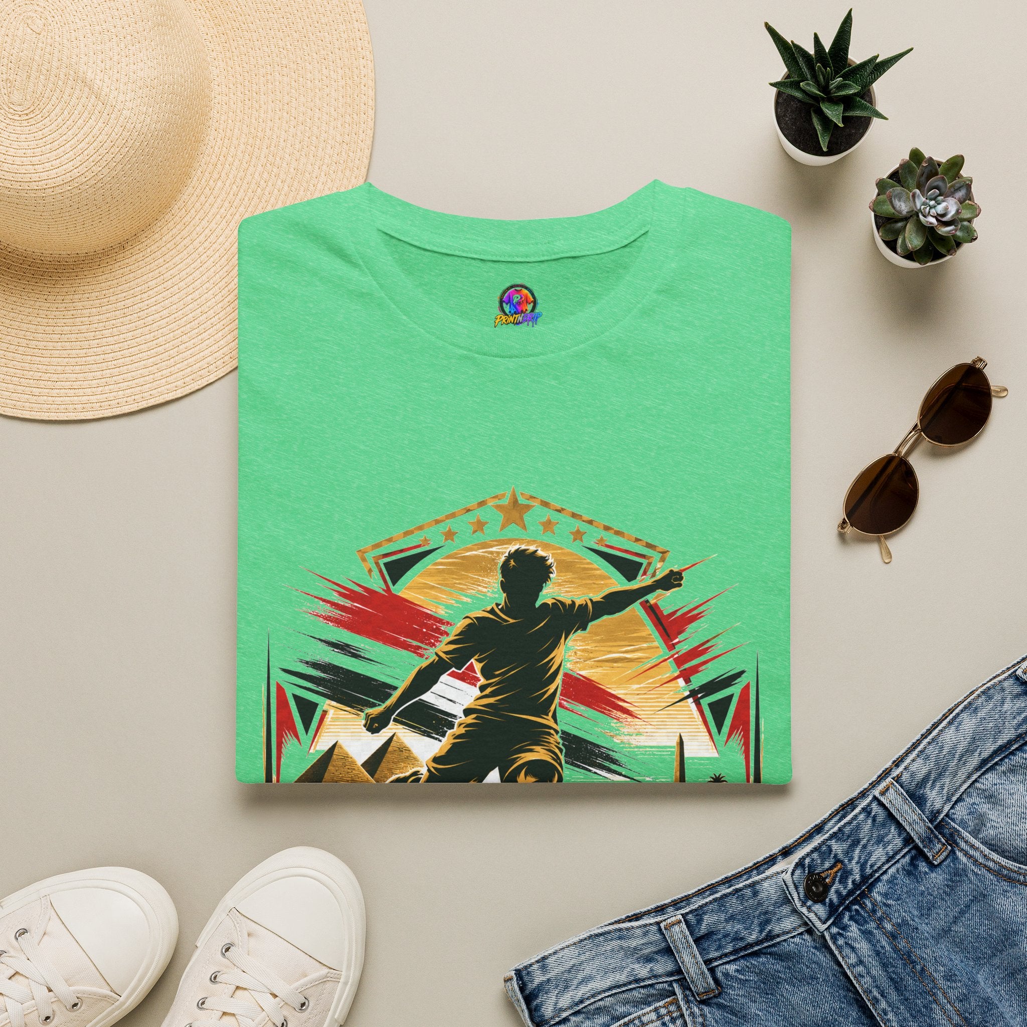 Egypt Soccer Player Nile Fire Graphic T-Shirt — Retro Athletic Team Tee