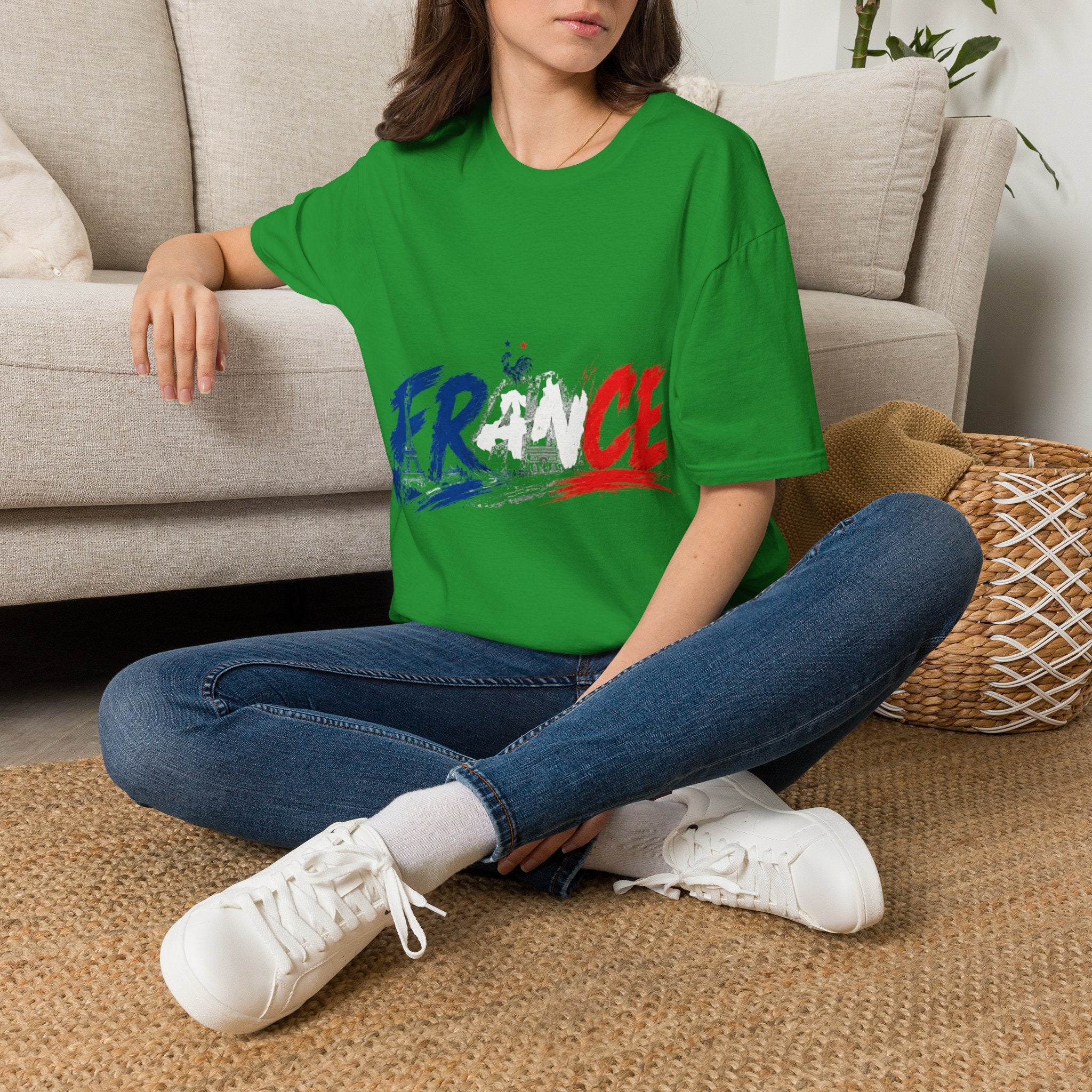 France Brushstroke Graphic T-Shirt — Tricolor Soccer/Travel Fan Tee