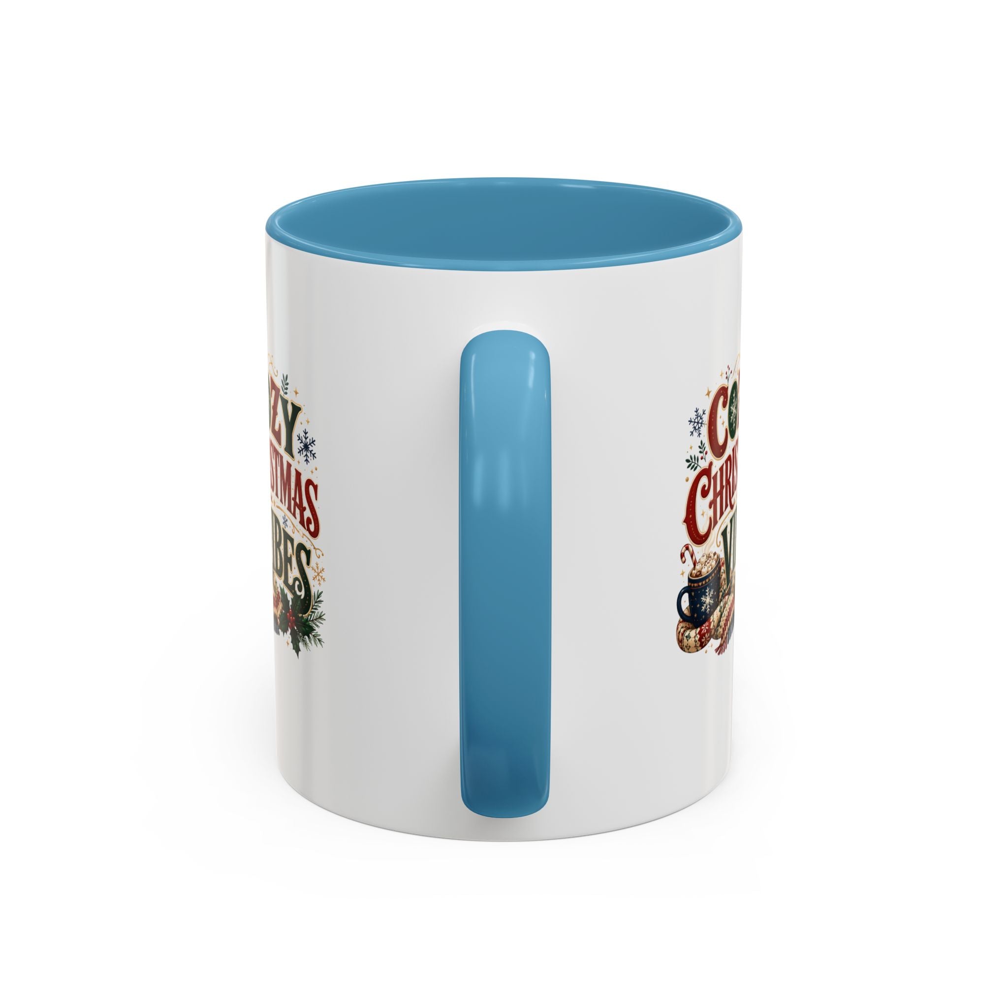 Cozy Christmas Vibes Accent Coffee Mug — Holiday Hot Cocoa Mug