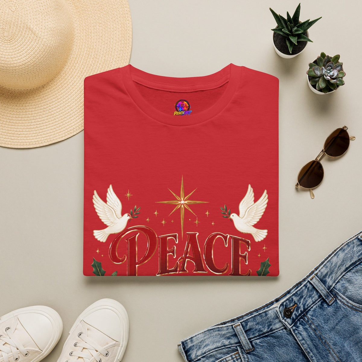 Peace on Earth T-Shirt — Holiday Dove & Star Christmas Tee