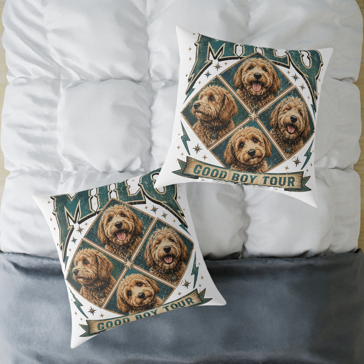 Golden Doodle Portrait Throw Pillow   Milo Bailey Dog Dad Mom— Milo Dog Faces Canvas Accent Pillow