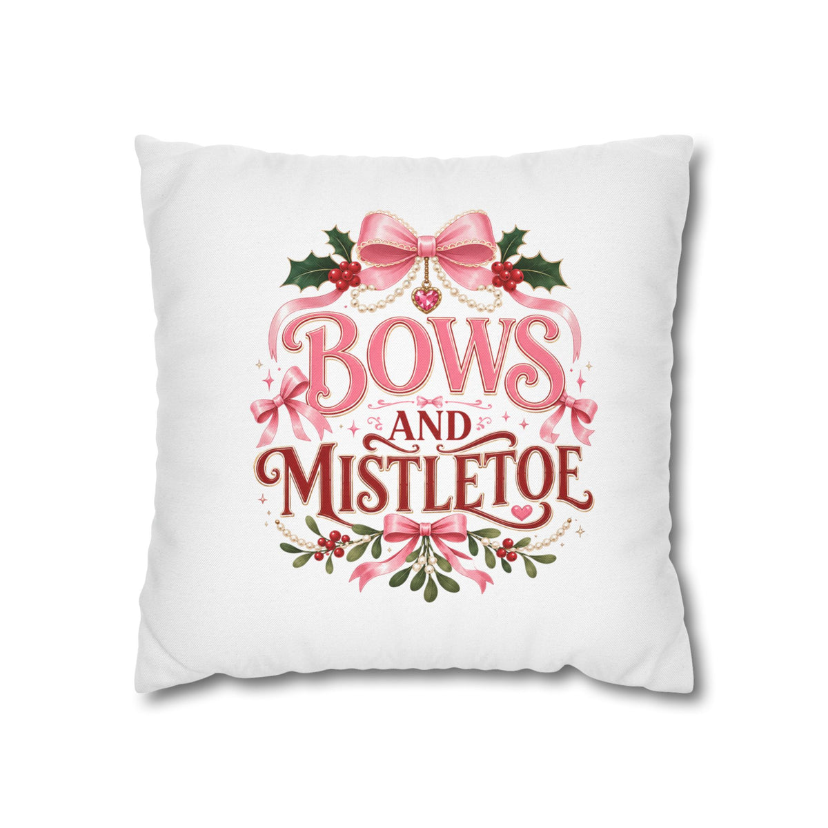 Christmas Pillowcase Bows and Mistletoe Christmas Pillow