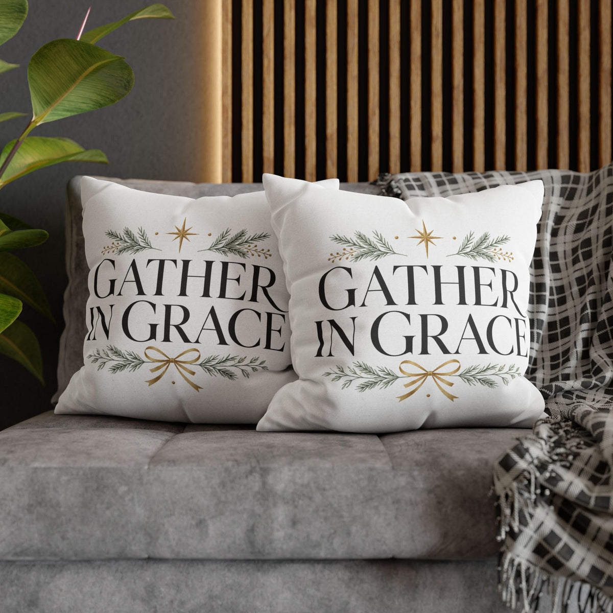 Christmas Gather in Grace Decorative Pillowcase — Holiday Farmhouse Christmas Throw Pillow