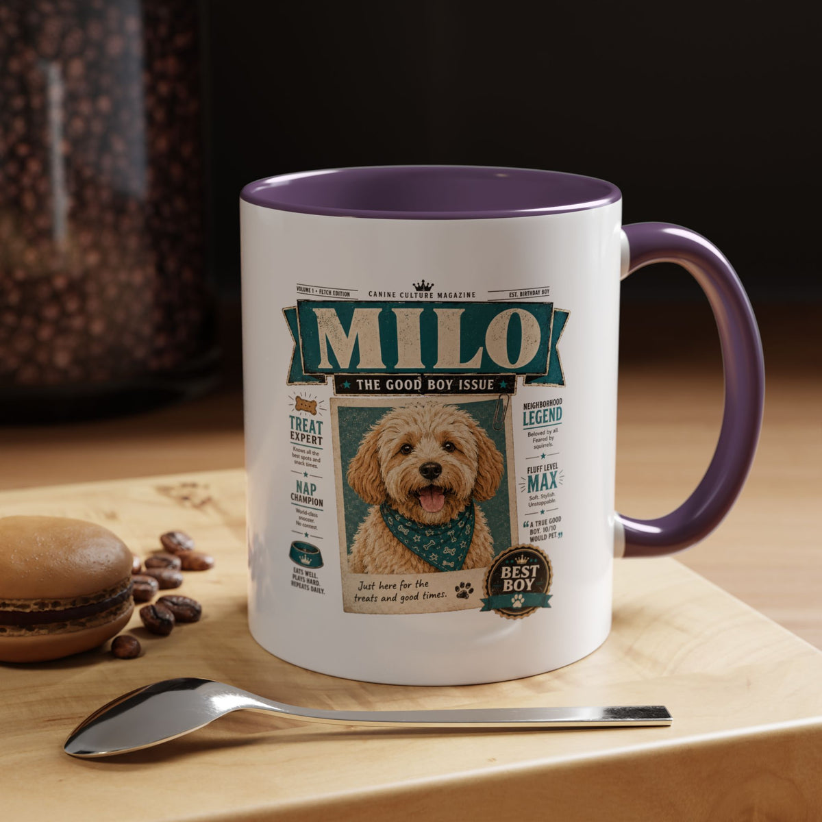 Milo Bailey Dog Dad Mom Personalized Dog Mug – “Milo” Good Boy Vintage Pet Coffee Mug