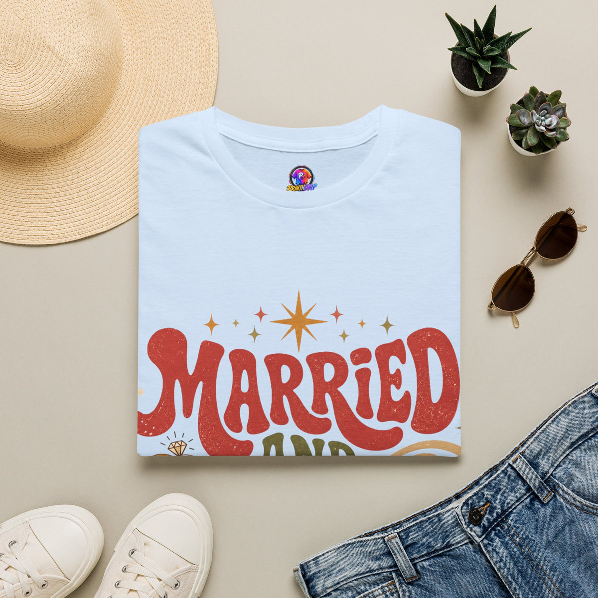 Married and Merry T-Shirt — Retro Holiday Couples Christmas Tee