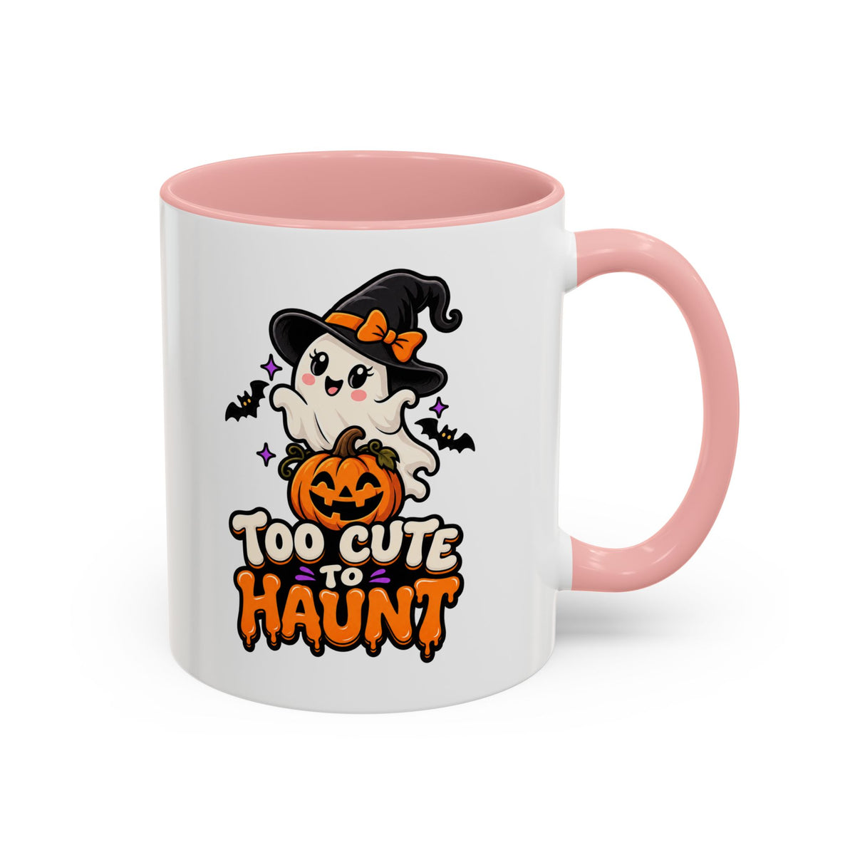 Halloween Coffee Mug - 'Too Cute to Haunt' Ghost Pumpkin Accent Mug