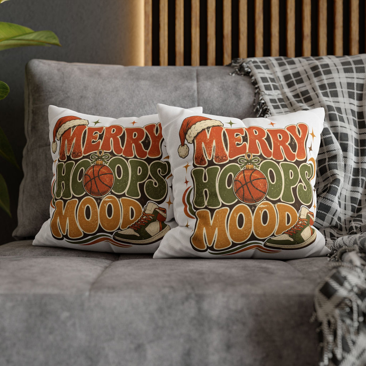 Merry Hoops Mood Holiday Pillowcase Modern Day Christmas  — Basketball Christmas Decorative Throw Pillowcase
