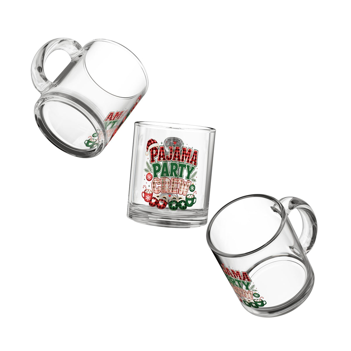 Christmas Glass Mug 10 oz Pajama Party Crew Glass Mug - 10oz Holiday Pajama Party Coffee Cup