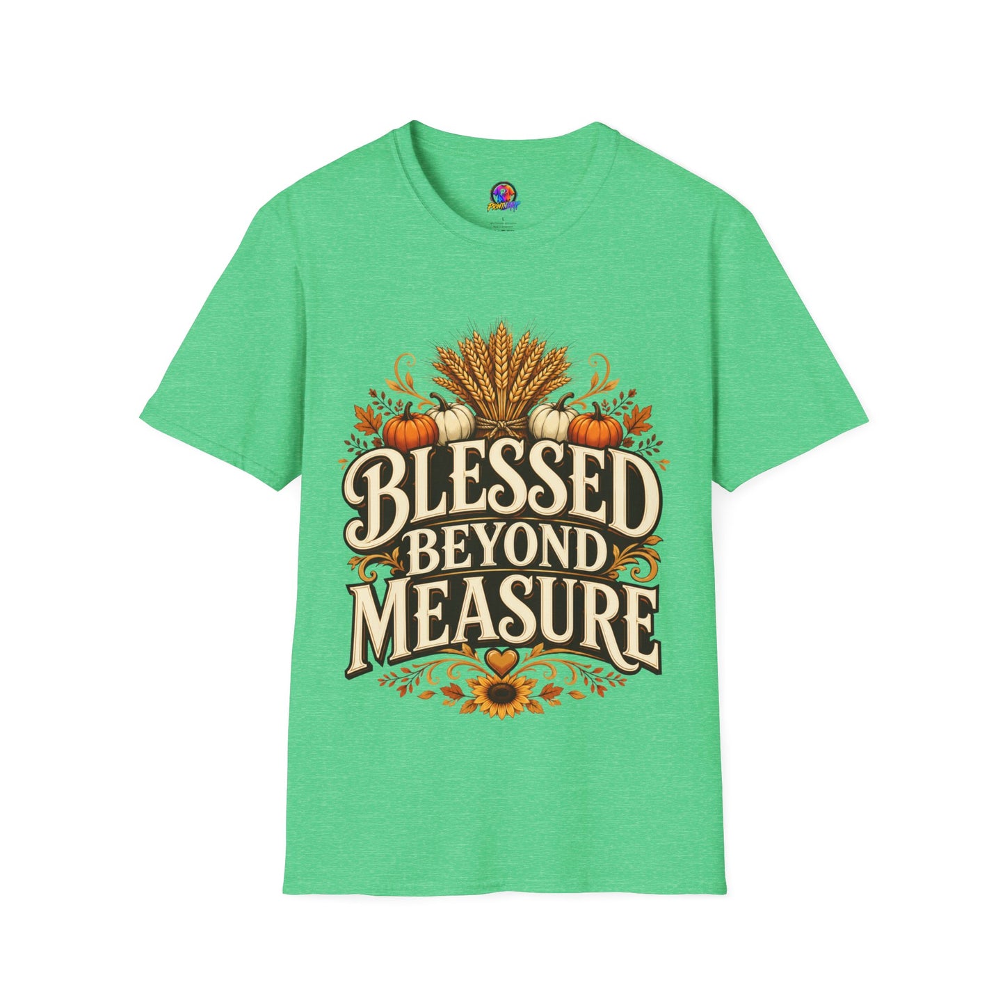 Blessed Beyond Measure T-Shirt — Fall Harvest Pumpkin & Wheat Tee