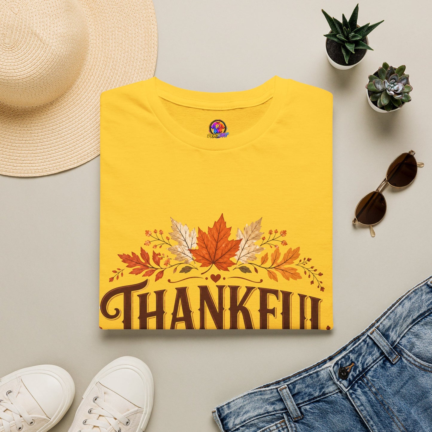 Thankful Always T-Shirt — Autumn Leaves & Pumpkins Thanksgiving Tee