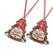 Merry Christmas Gnome Metal Ornament — Tree-Shaped Holiday Decoration
