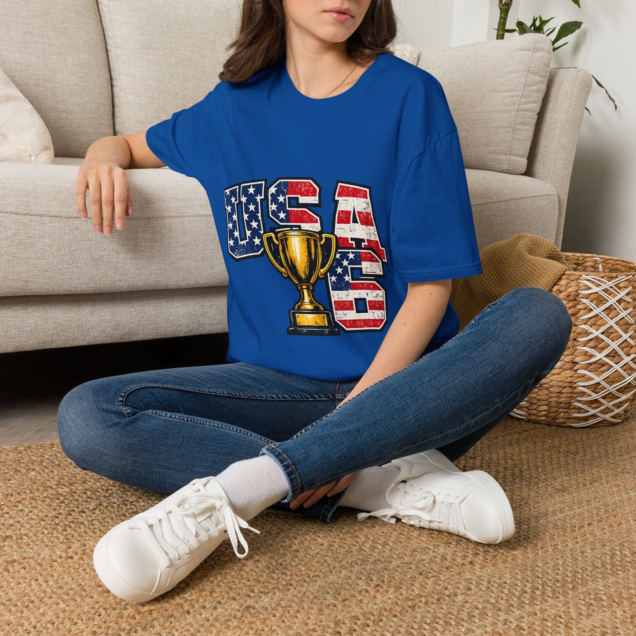 USA Trophy T-Shirt — Patriotic American Flag Graphic Tee