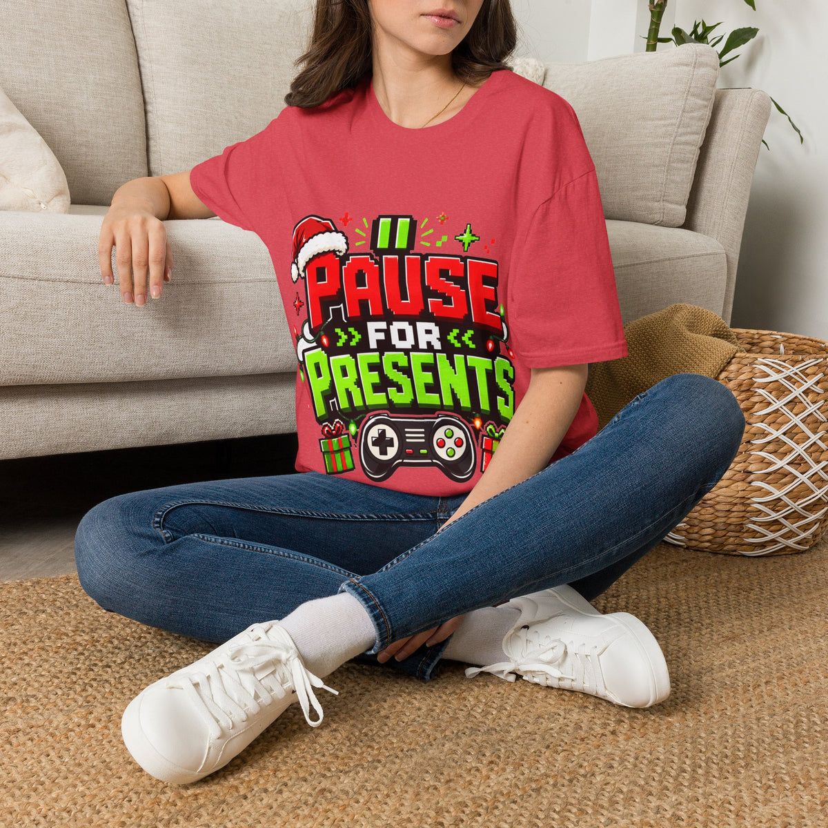 T-Shirt — "Pause for Presents" Christmas Gamer Tee