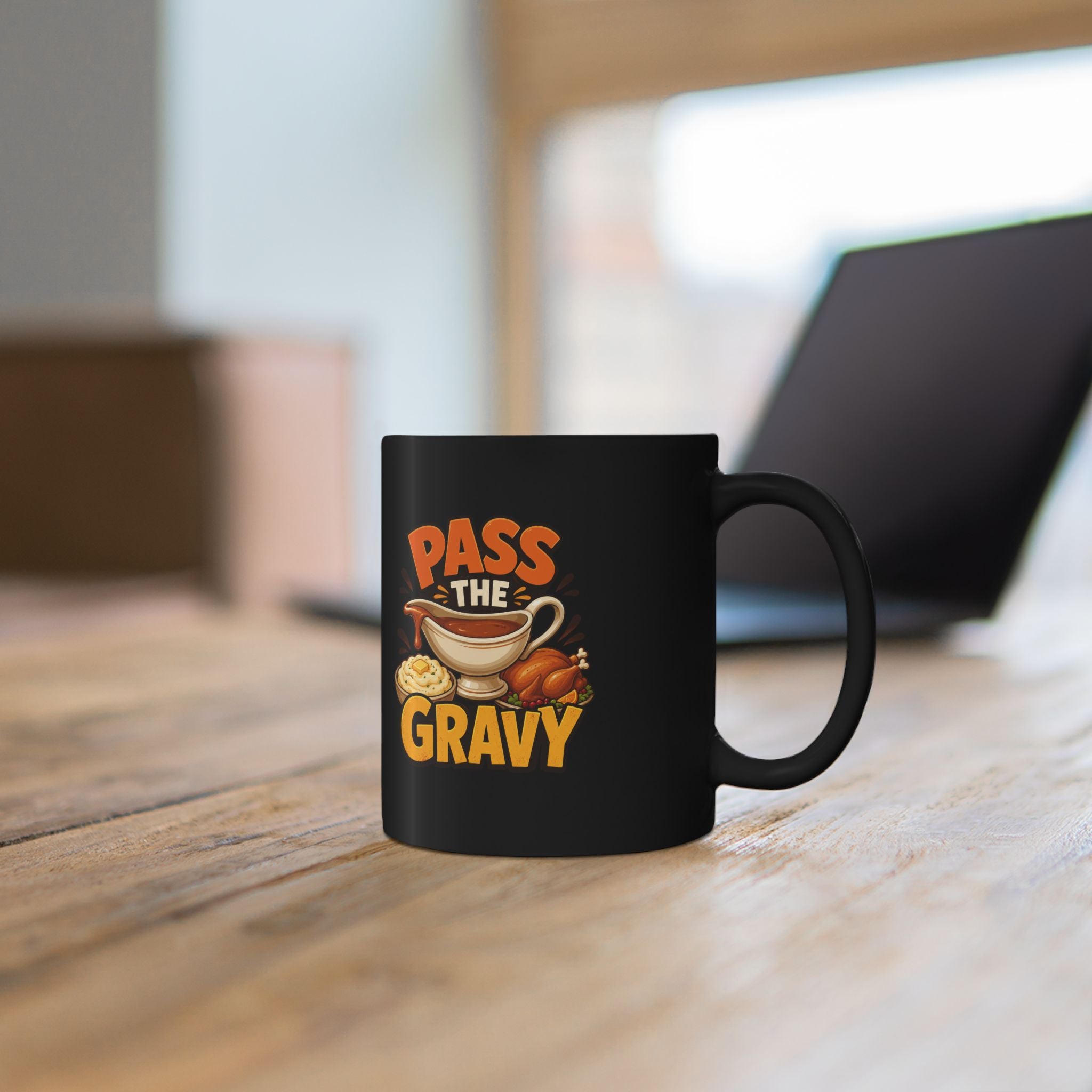 Thanksgiving Black Mug Pass the Gravy Black Mug — Thanksgiving Coffee Cup