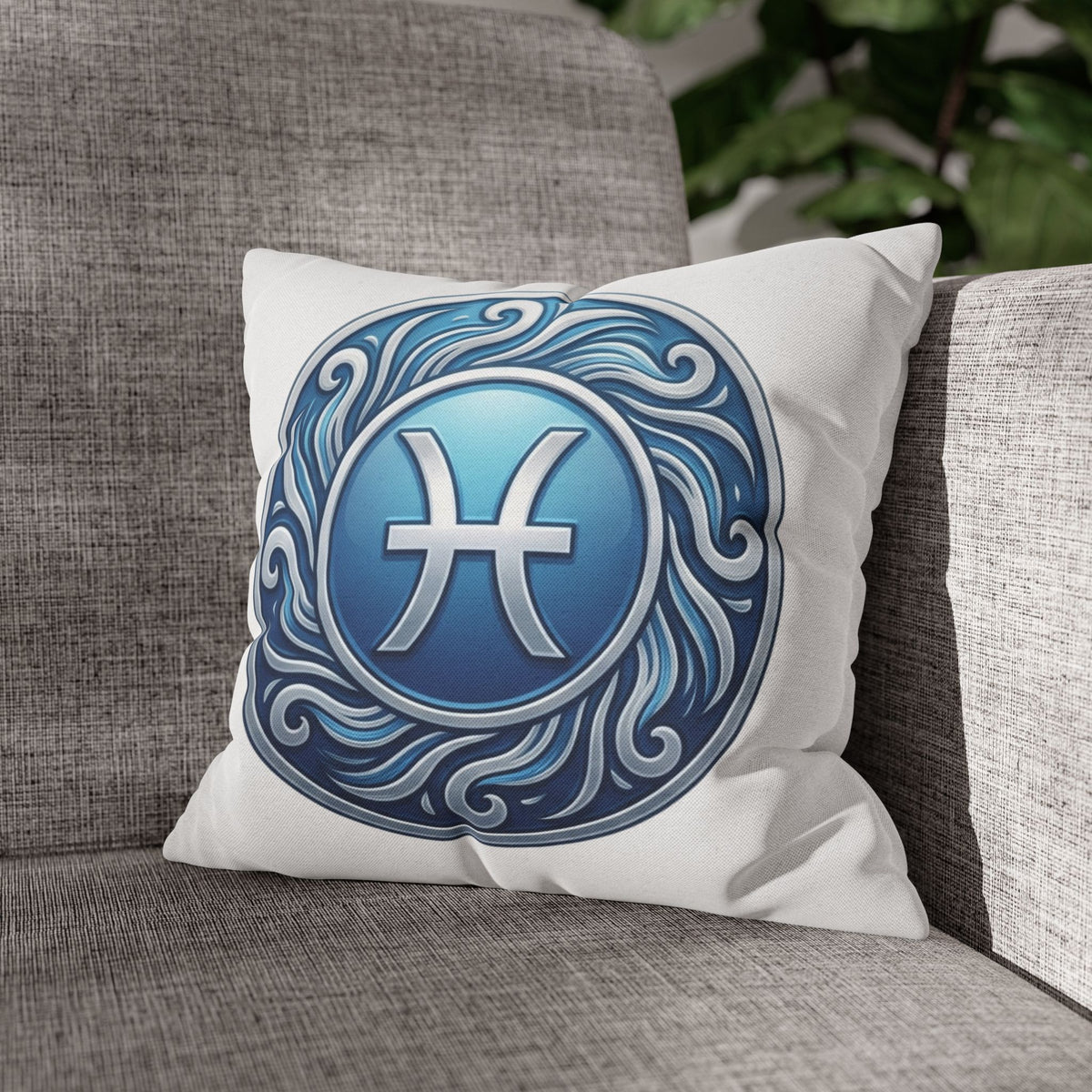 Pisces Zodiac Pillow Cover — Blue Astrological Symbol Decorative Throw Pillowcase