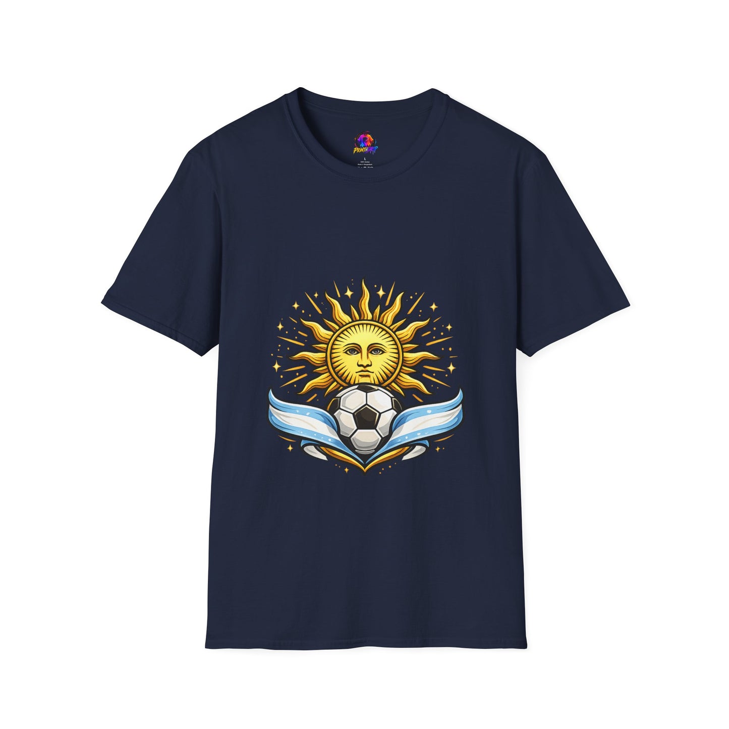 Argentina Sun Face Soccer T-Shirt — Retro Celestial Football Tee