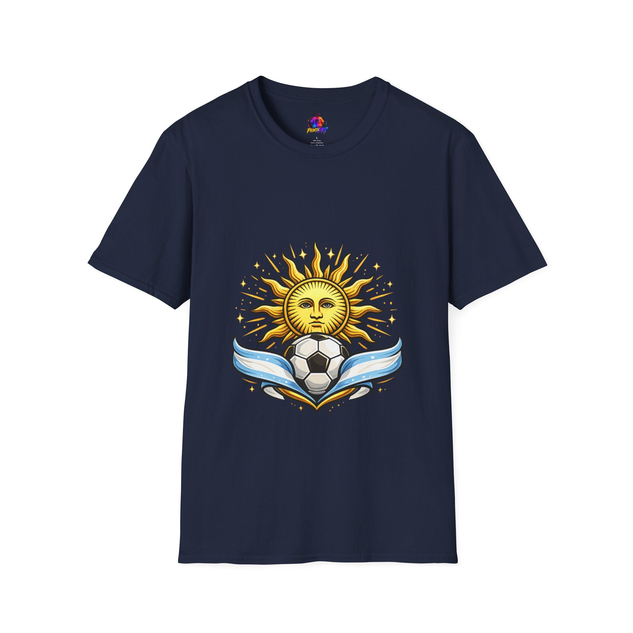 Argentina Sun Face Soccer T-Shirt — Retro Celestial Football Tee