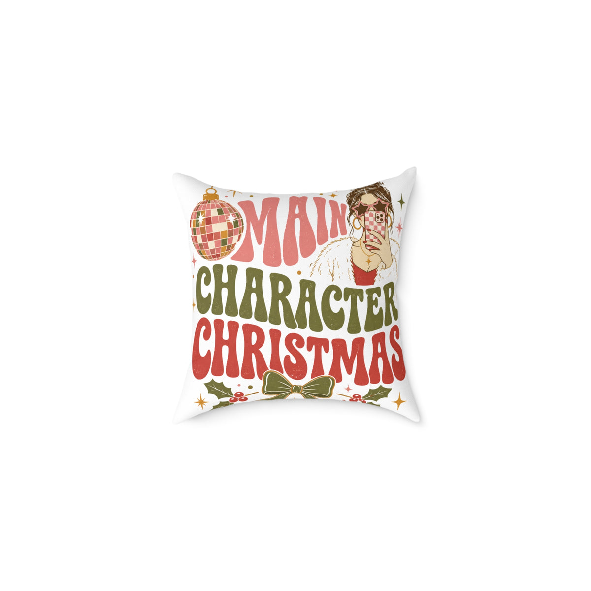 Modern Day Christmas Main Character Christmas Square Poly Canvas Pillow