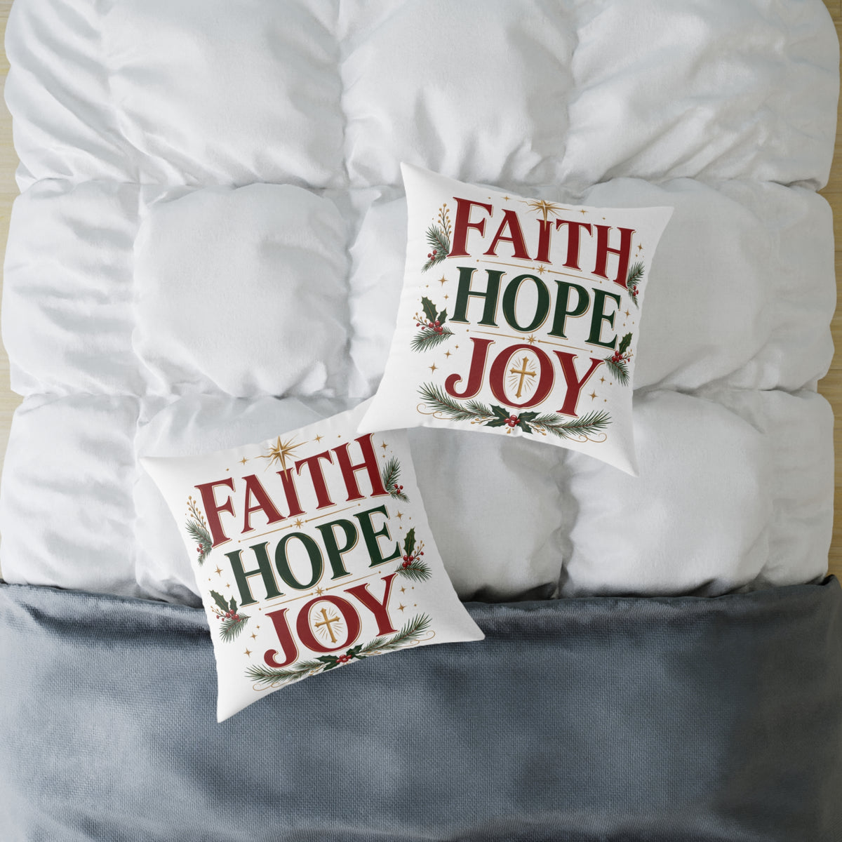 Christmas Faith Hope Joy Pillow — Christmas Holiday Decorative Throw Pillow