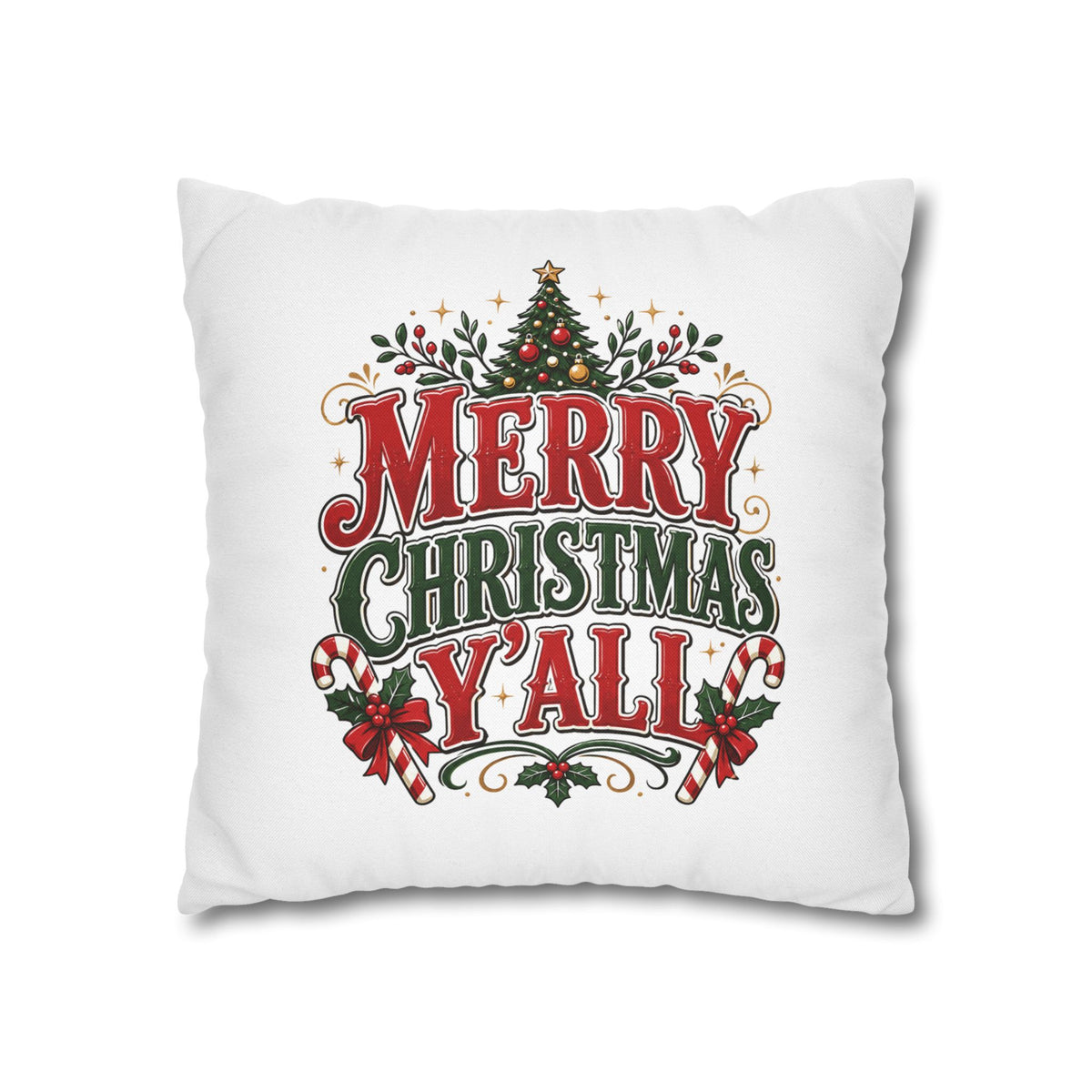 Christmas Square Pillowcase — Merry Christmas Y'all Holiday Decorative Pillow