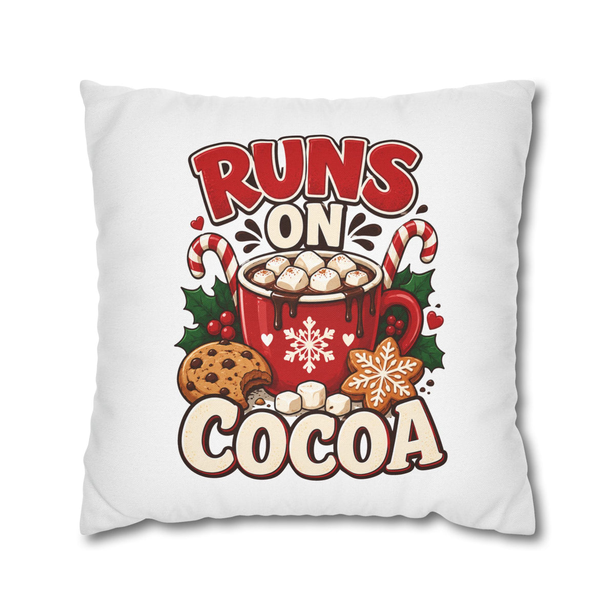 Christmas Runs on Cocoa Decorative Pillowcase — Hot Chocolate Holiday Throw Pillow