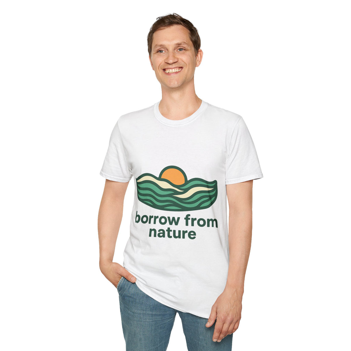 Borrow From Nature T-Shirt — Retro Sunset Eco Graphic Tee - Trending Now - September 2026