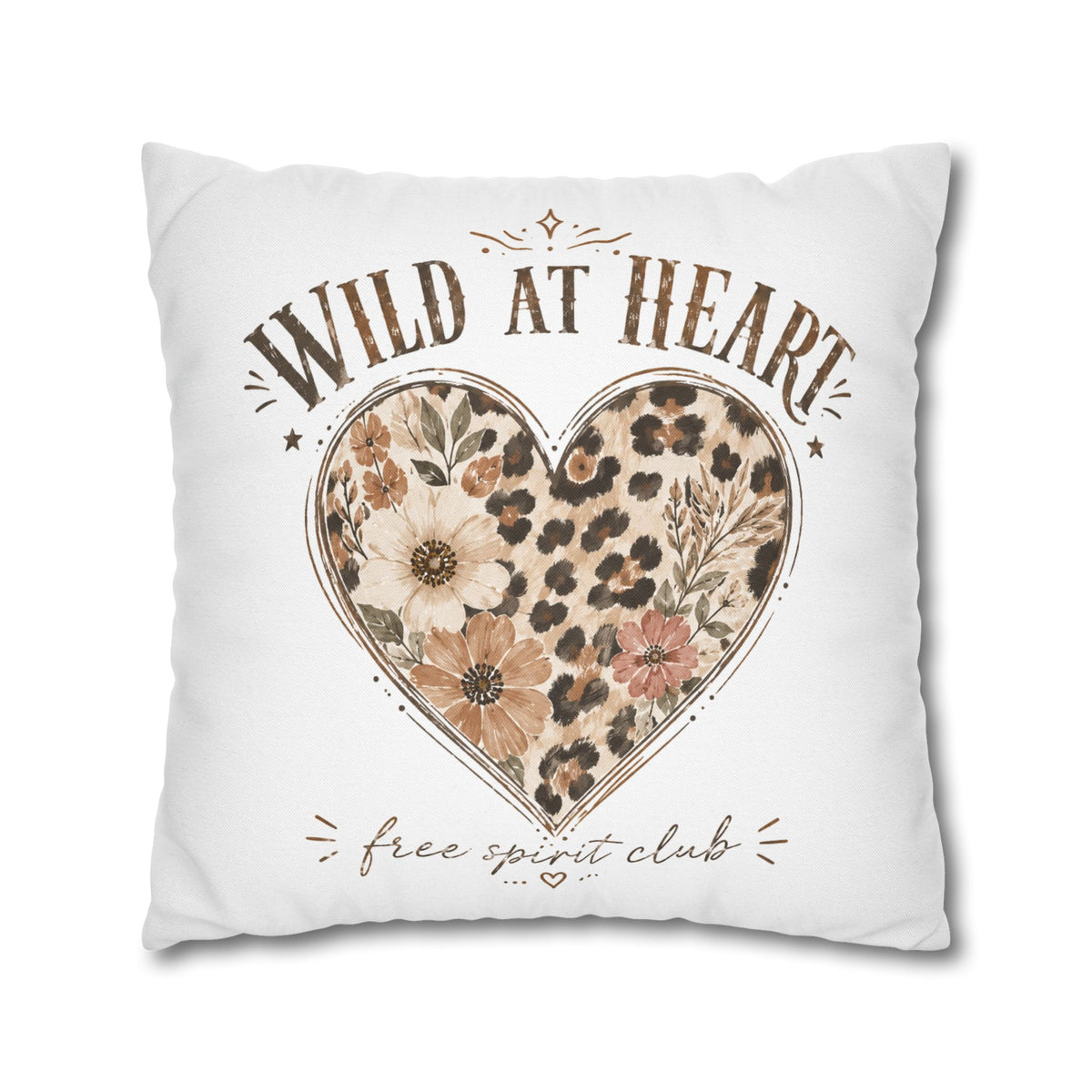 Wild at Heart Leopard Floral Pillowcase — Decorative Square Throw Pillow Cover Milo Bailey Dog Dad Mom