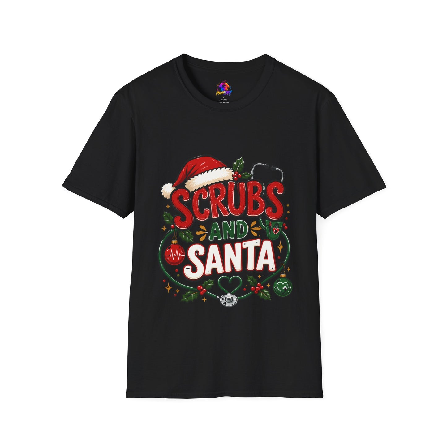 Scrubs and Santa Christmas Tee — Funny Nurse Holiday T-Shirt